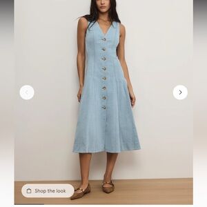 Veronica Beard Lou pleated midi dress. Light wash denim. Size 6. NWT